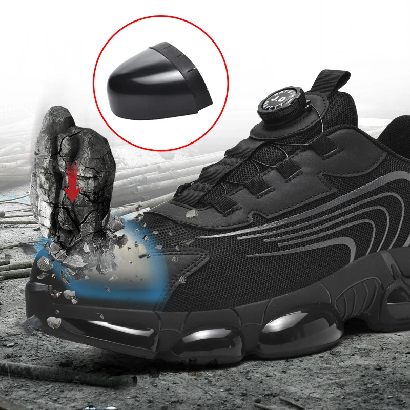 

Men's Safety Shoes Rotating Button Men Sneakers Anti-smash Anti-puncture Work Shoe Lightweight Safety Shoes with Protection