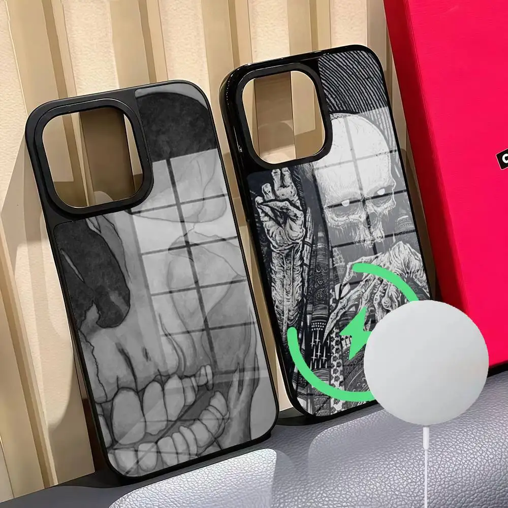 

Gothic Skull Phone Case Phone Case For Iphone 16 15 14 12 11 13 Pro Max Mini Puls Magnetic Glass Cover