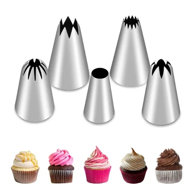 Stainless Steel 5Pcs Large Piping Icing Nozzle Cupcake Head Metal Cake Cream Dessert Decoration Tips Pastry Tools