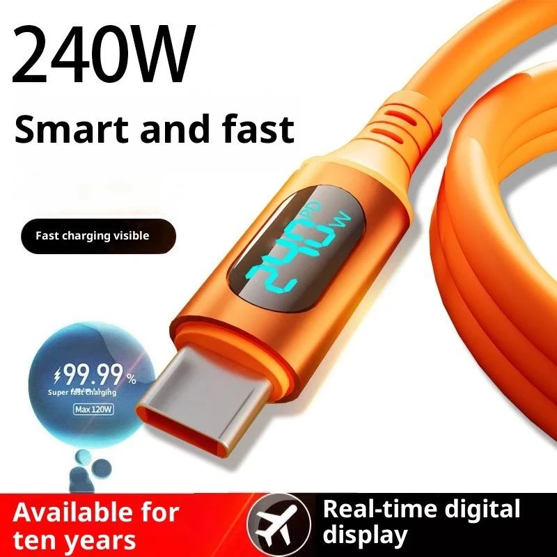 /KQM/1Pcs 240W USB Type C LED Digital Display Cable 6A USBC To Type C Fast Charging For HUAWEI Charge Cord Accessories