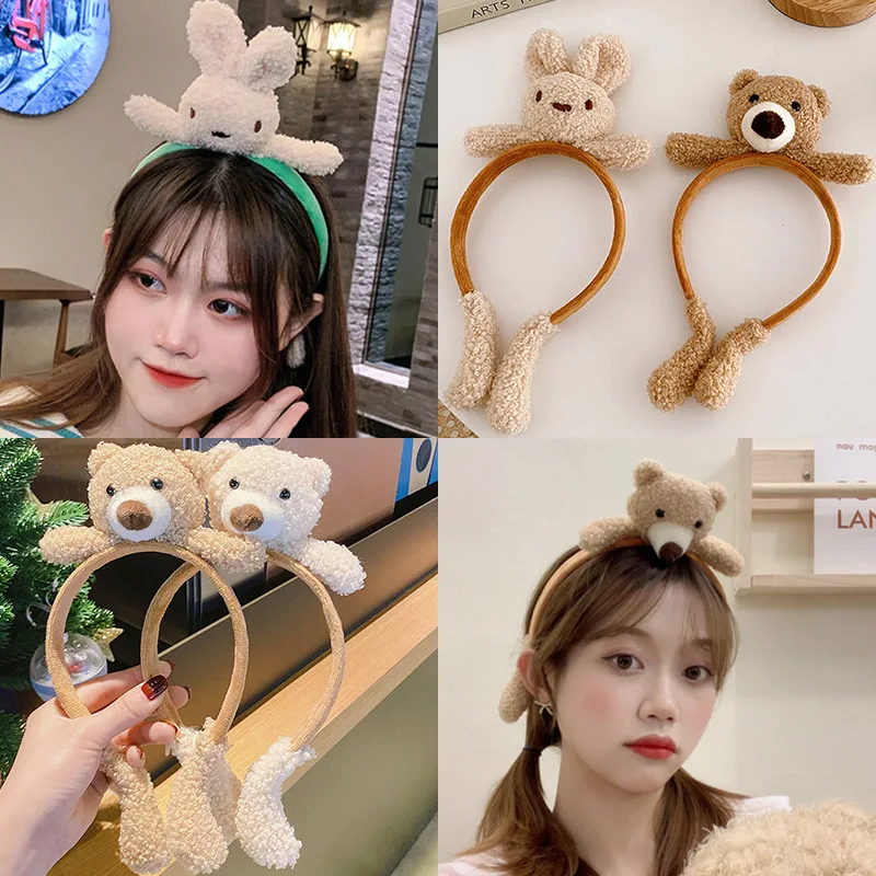 Cute Plush Headband Exquisite Korean Cute Animal Bear Rabbit Girl Headdress INS Popular Hair Accessories Ladies Headband