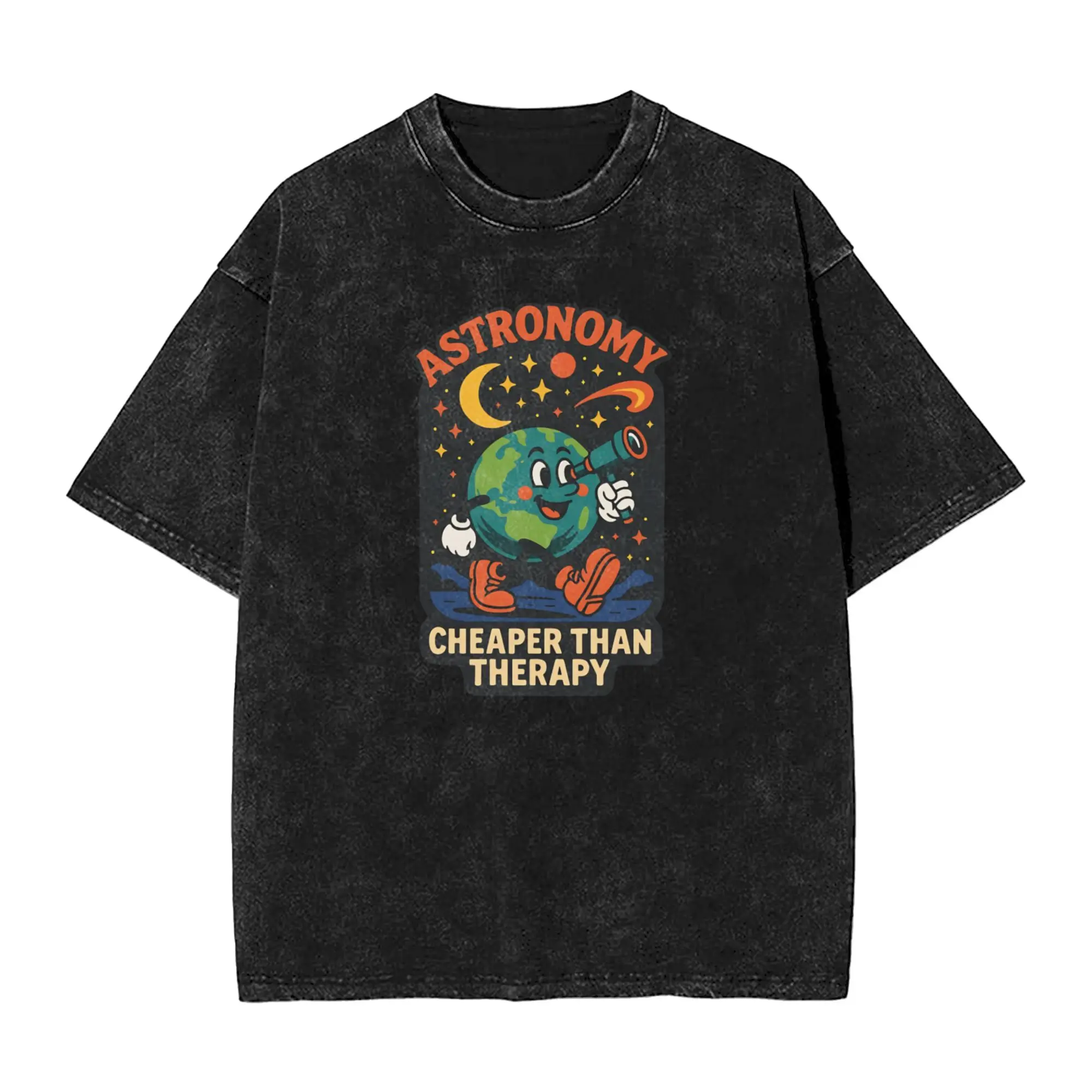 Camiseta para parejas con estampado de astronomía, porque es más barata que la terapia, camisetas lavadas, Harajuku Y2K, ropa básica simple de algodón, talla grande