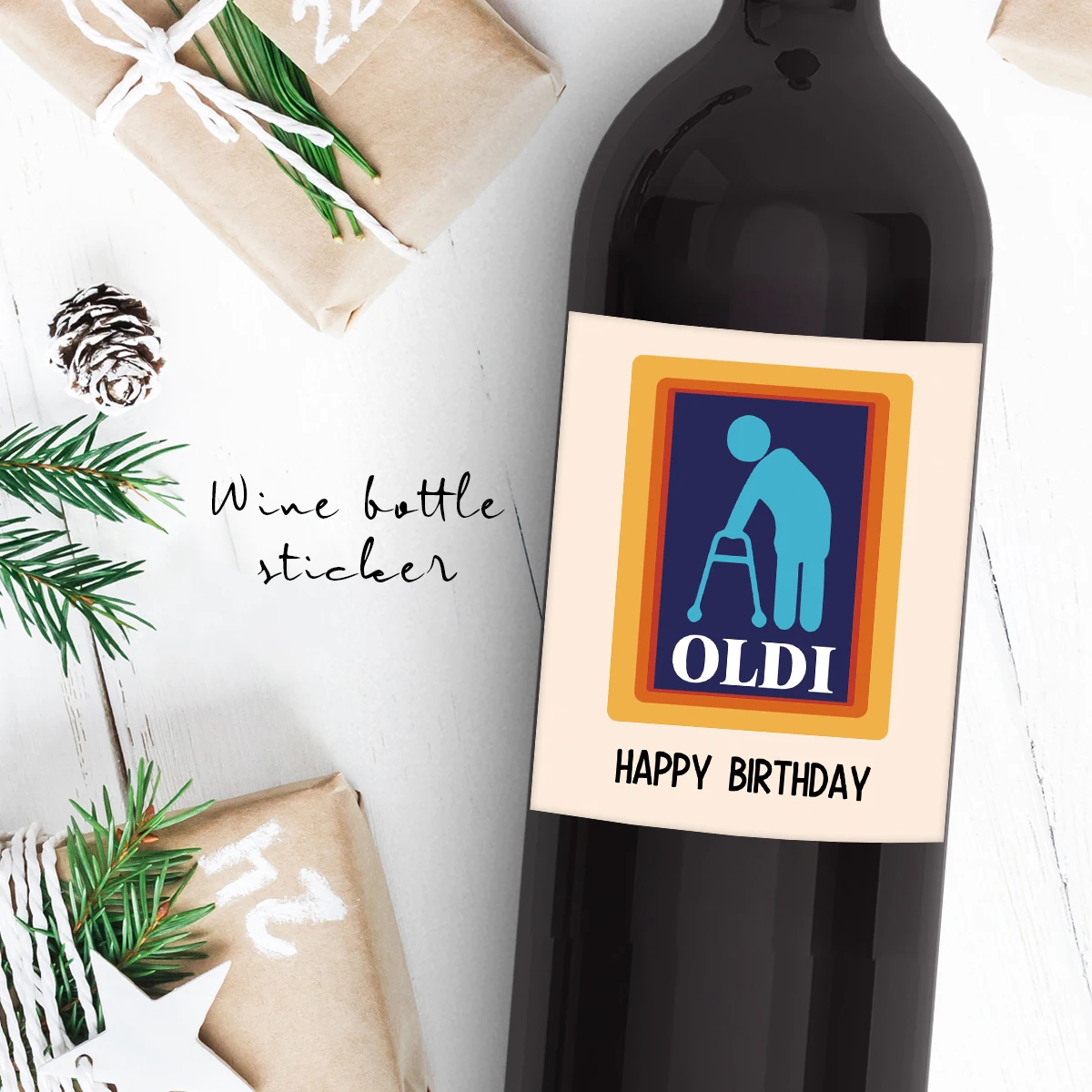 4pcs/pack Oldi Happy Birthday Wine Bottle Labels for Him Wine Gift labels for Men Dad Friend Funny Birthday Wine Bottle Stickers image 4