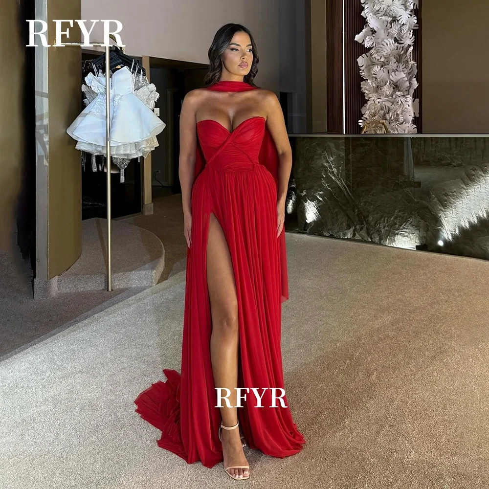 

RFYR Red Party Dress Chiffon Mermaid Evening Dress Pleated Celebrity Gala Dress for Arabic Women Vestidos Customized