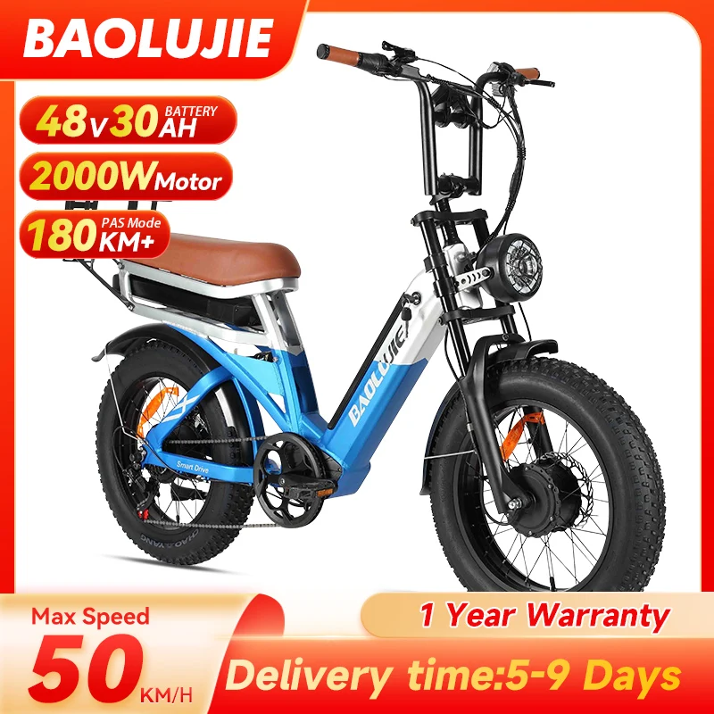 BAOLUJIE-Electric Bike with LCD Display, Smart Bicycle, Fat Tire, 2000W Motor, 48V, 30Ah Battery, 50 km/h Max Speed