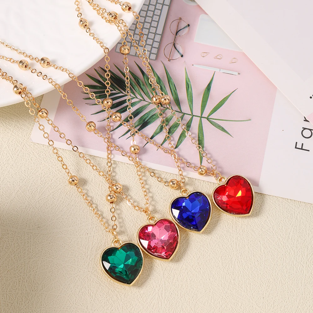 Aihua Koreanische Mode Bunte Kristall-Herz-Halskette Goldfarbene Kette Halskette für Frauen Hochzeit Ästhetischer Schmuck Geschenke – Detail 3
