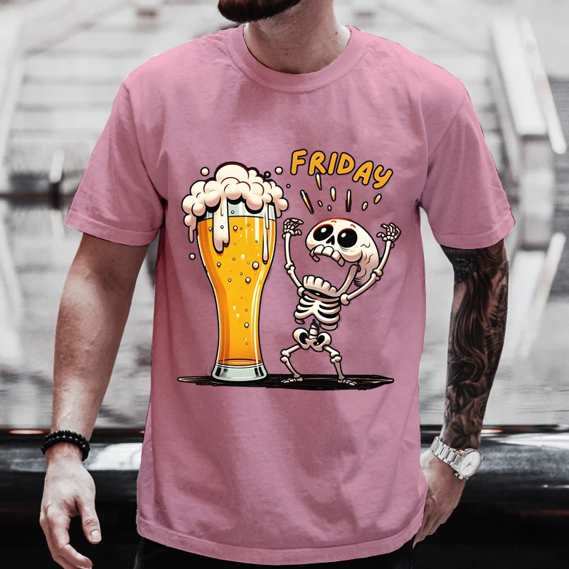 T-shirt manches courtes col rond homme, estival et décontracté, humoristique, impression tête de mort en 3D, bière, offre spécia