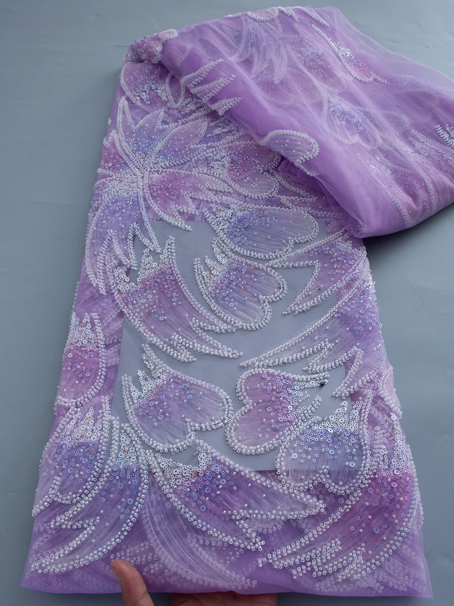 

Африканское кружевное полотно ручной работы с бисером, высококачественная ткань с пайетками 2026 года, нигерийская вышивка для женских вечерних и свадебных платьев