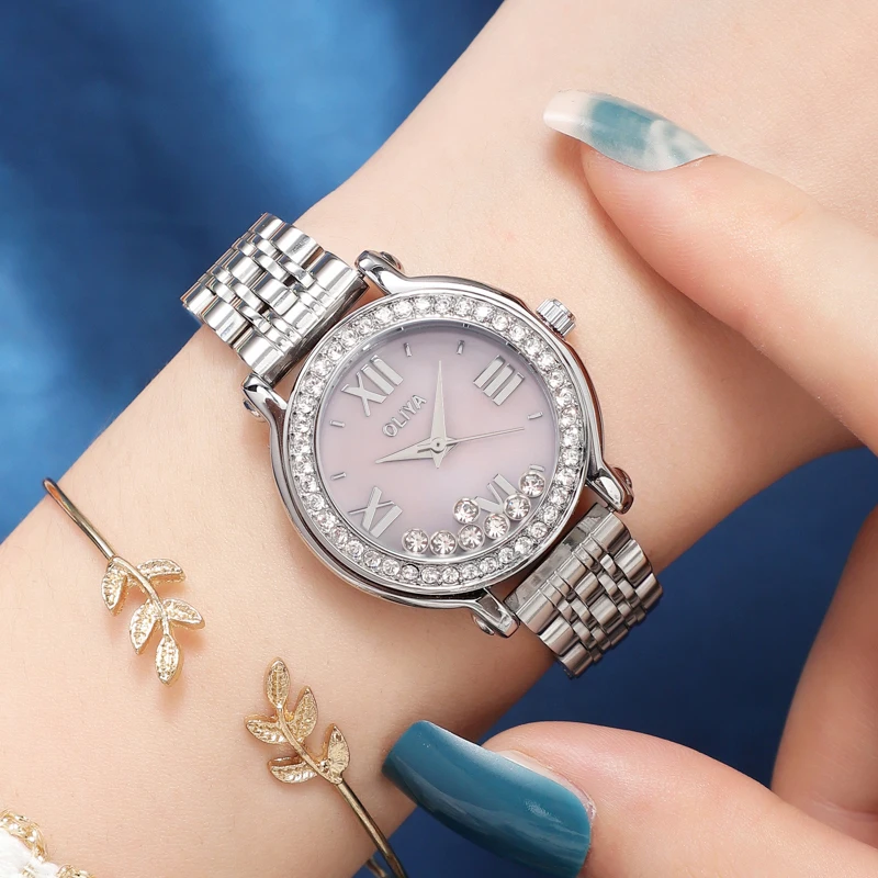 Rolling Diamond Women's Watch Stainless Steel Waterproof Fashion Student Watch Elegant Women's Quartz wristwatch