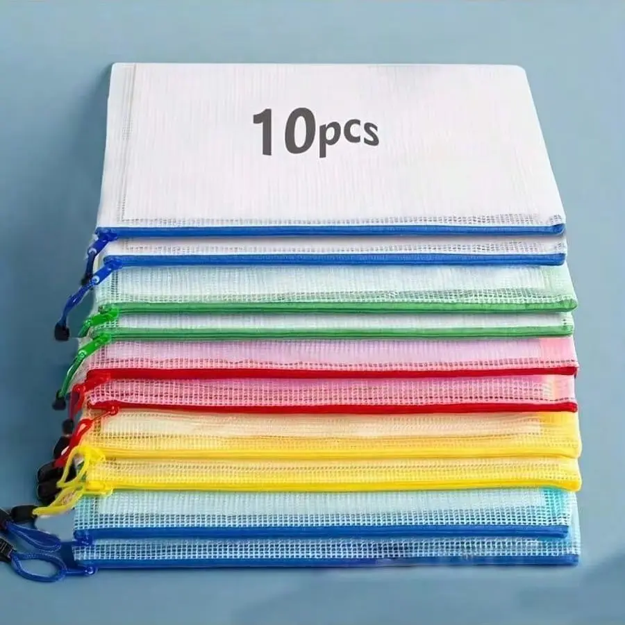 

Waterproof A4 PVC Zipper File Bag Durable Plastic Net Folder Storage Bag for Office School Desktop Game Storage Ideal for Travel