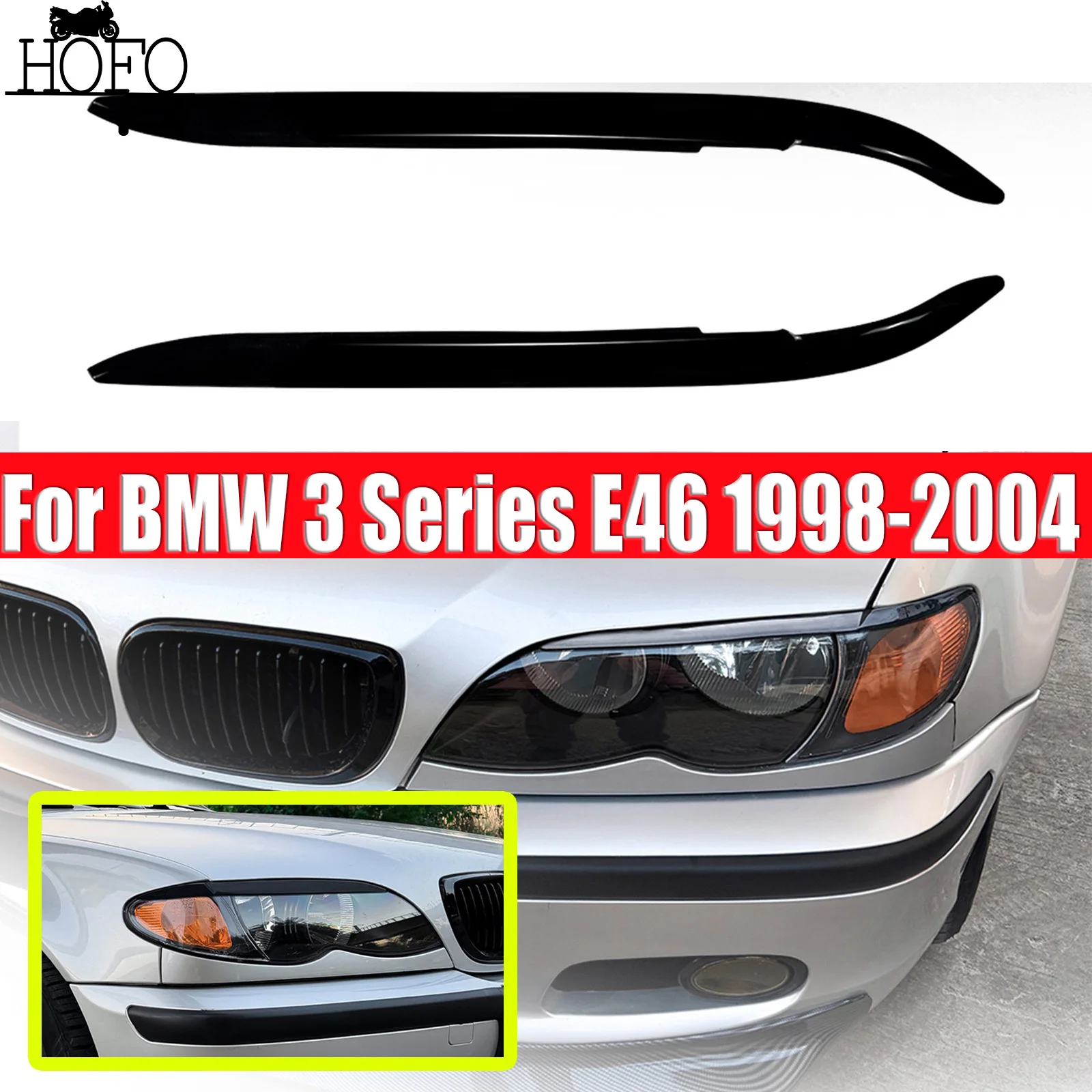 Front Headlight Eyelid Eyebrow Trim Cover For BMW 3 Series E46 1998-2004