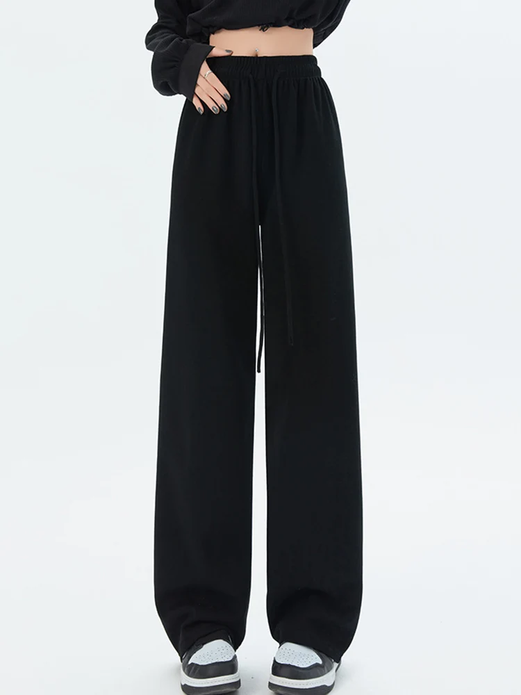 Spring Autumn Women Long Pants Casual Wide leg Elastic Waist Female Straight Knitted Trousers Fashion Sports Pants Loose Pants