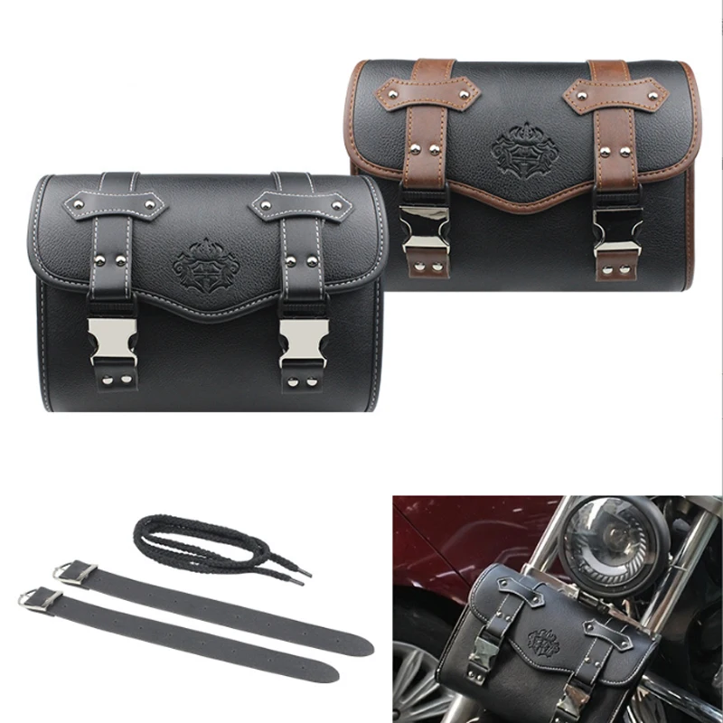 

Universal Motorcycle Saddlebags Fork Bag PU Leather Luggage Pouch front Side Tool Saddle Bag For Honda Bmw Suzuki Harley cruise