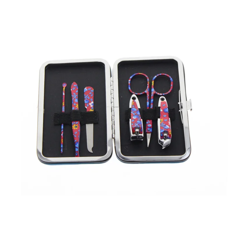 6 in 1 Flower Printed Professional Manicure Pedicure Set Women Girls Gift Nail Care Kit Include 1Pcs Scissor 2Pcs Nail Clippers