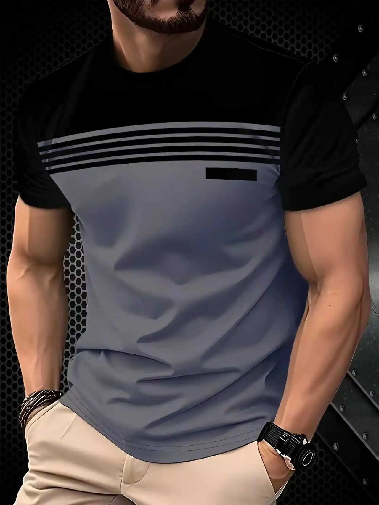 Summer Classic Men's T-shirt Outdoor Round Neck Short Sleeve Top Stripe Print Street Loose T-Shirt Male Oversized Clothing