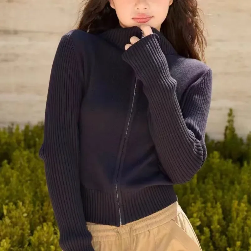 Zipper Cardigans for Women Slim Sexy Girls Cozy All-match European Style Chic Soft Кардиган Женский Autumn Winter Fashion Daily
