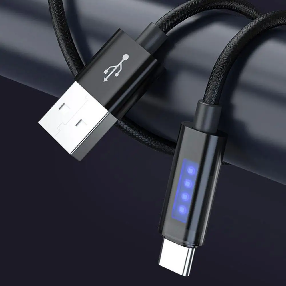 2.4a Usb Type C Cable 120w Fast Charging Cable With Light Display Data Cable Zinc Alloy Fabric Braiding For V8b3