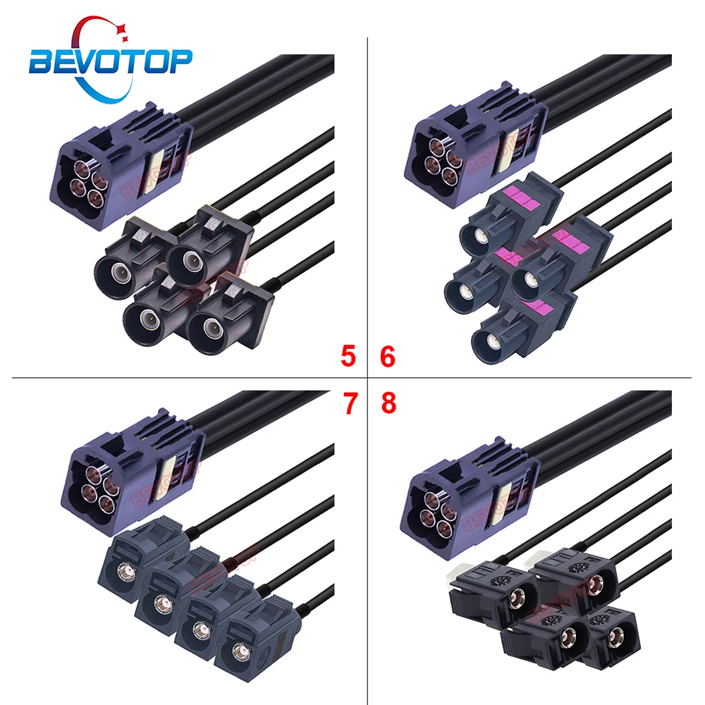 1PCS BEVOTOP A Type RSBG Version 4-in-1 MINI FAKRA A to 4 FAKRA A Male/Female connector RF coaxial cable 50 Ohm 4 Core