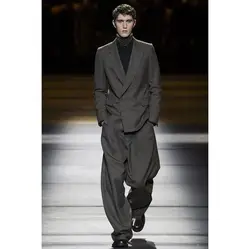 Casual Style Dark Gray Men's Suit 2 Pieces Double-Breasted Peak Lapel Tuxedo Daily Runway Show（Blazer+Pants）