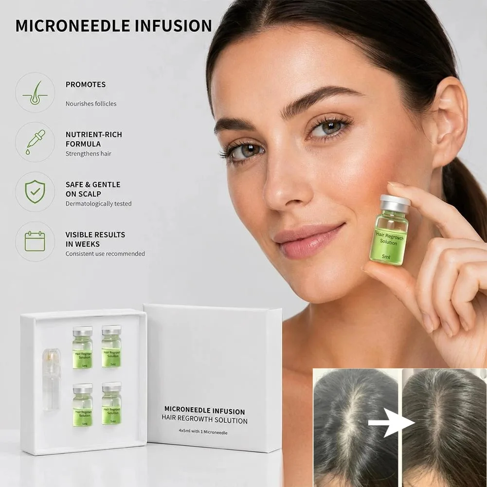 Premium Hair Growth Serum Microneedle Roller Set Scalp Massage Volumizing Increases Density Anti-Hair Fall Follicle Care Serum