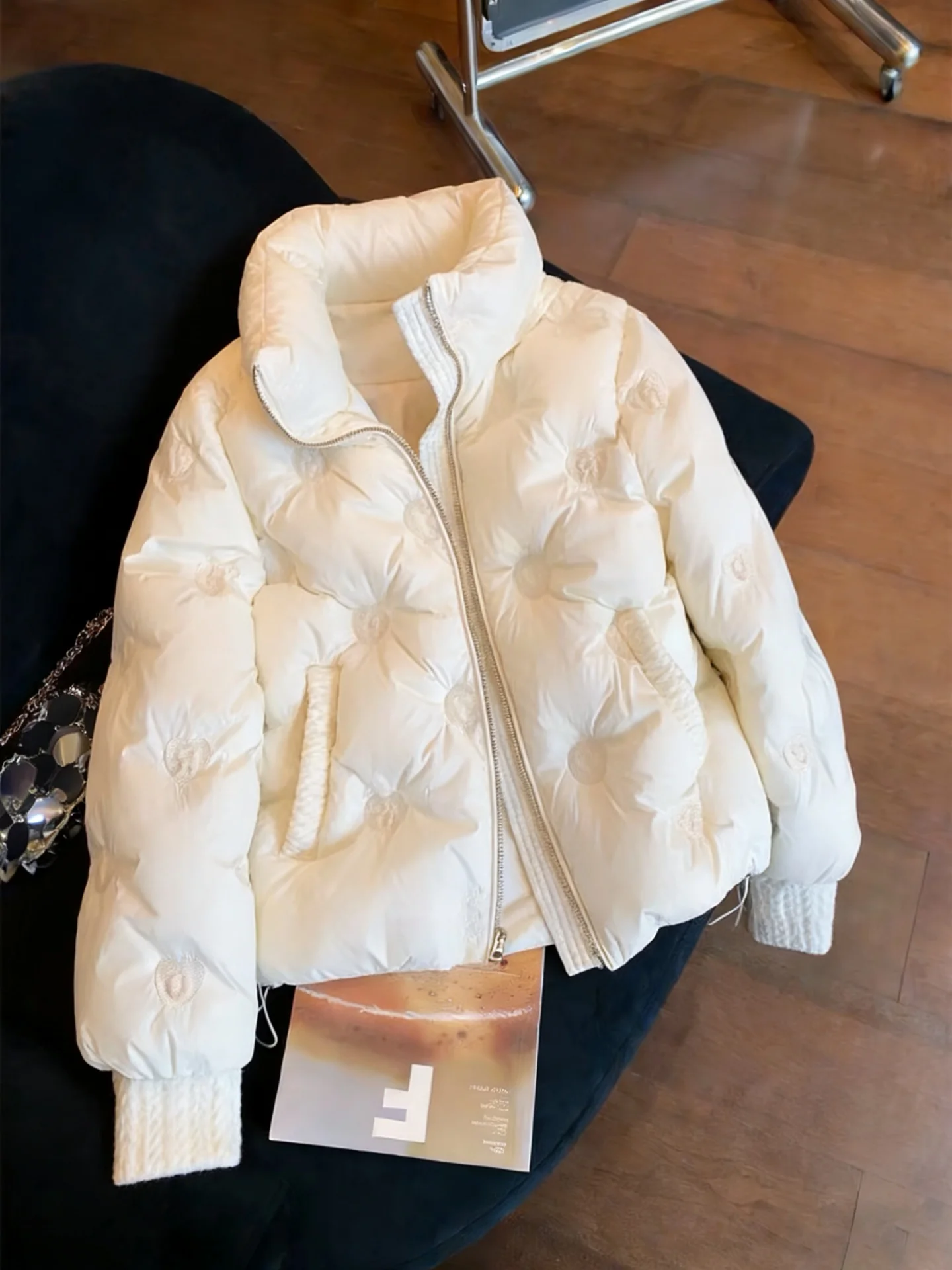 

Warm White Collar Cotton Jaet Women's Autumn Winter Faion Loose Slimming Bread Coat Sli Commute Long Sve Zipper