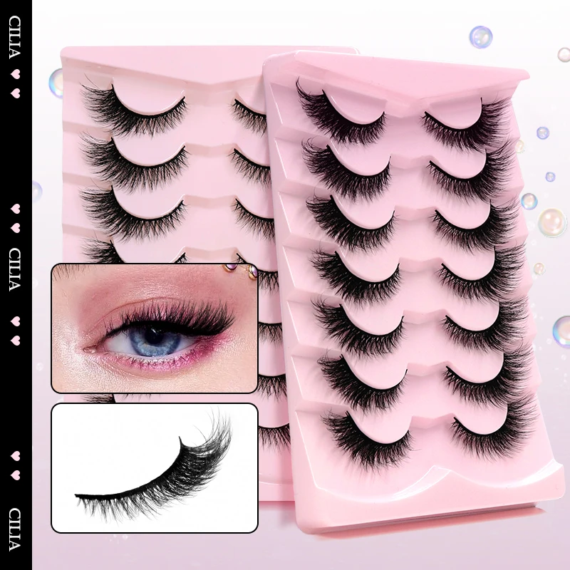 Vipuda Cat Eye Wimpers 7 Paar 3d Faux Mink Wimpers Vos Oog Gevleugeld Einde Oog Langwerpig Piekerig Pluizige Make-Up Beauty Tools Groothandel