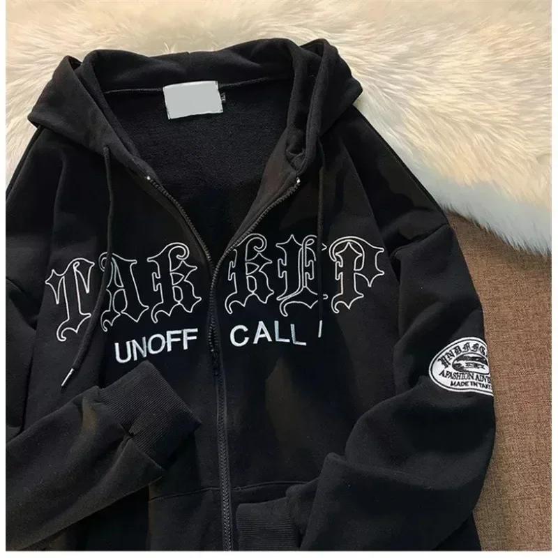 

Gothic Embroidery Hoodies Women Retro Harajuku Hip Hop Jacket Zip Up Hoodie Korean Casual Loose Sweatshirt Y2K Streetwear 후드티