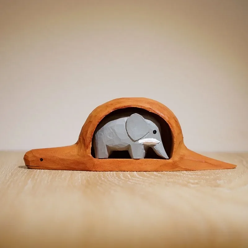 Handmade Basswood Carving Small Animal Decorations Python Swallow Home Elephant Decoration Wood Carving Handicraft Creative Gift