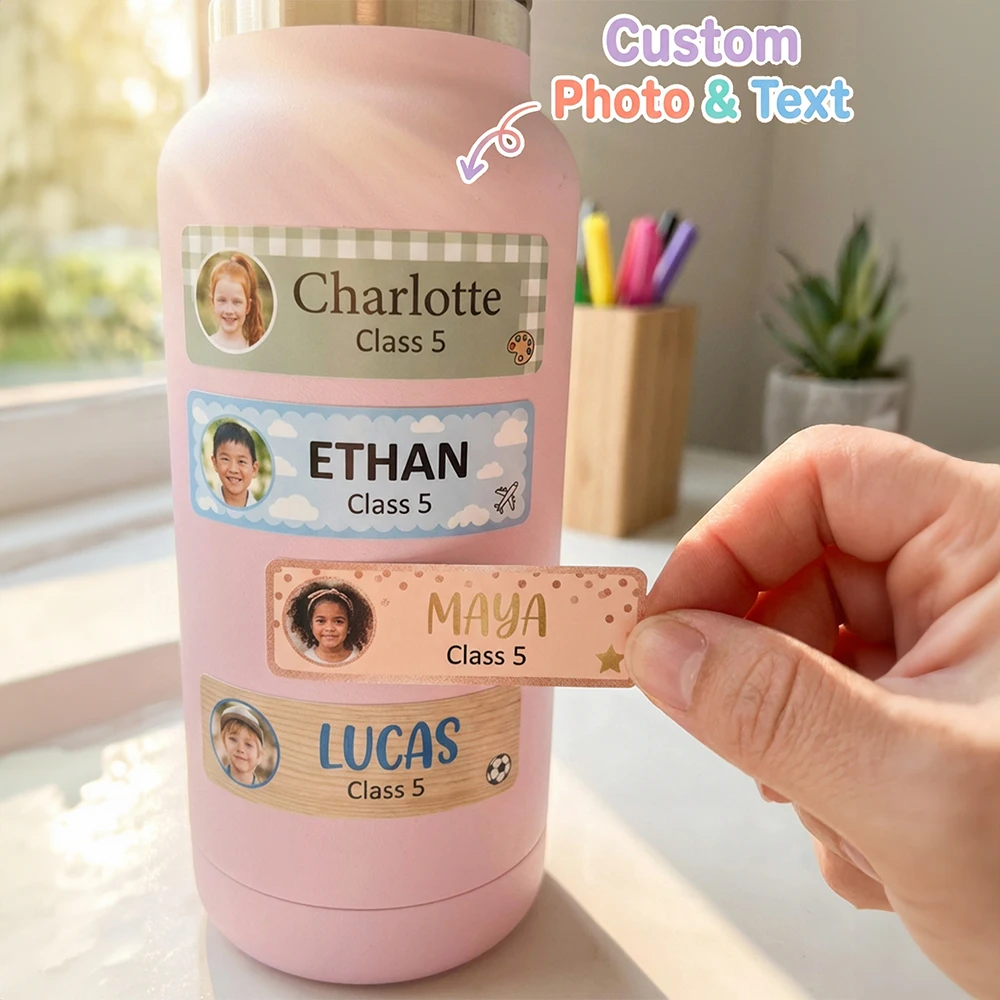 Personalized Kids Name Stickers with Photo,Customizable Waterproof Labels,Cute Self-Adhesive Tags for School Supplies,Preschool