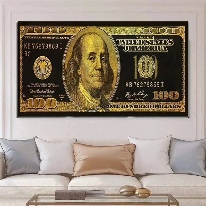 Luxury Golden Dollar Money Canvas Paintings  Inspirational Posters  Prints Wall Art Decor for Modern Room  Home