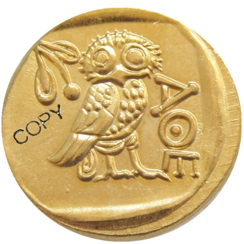 G(02)Ancient Athens Greek gold Drachm - Atena Greece Owl Drachma Gold Plated copy coins