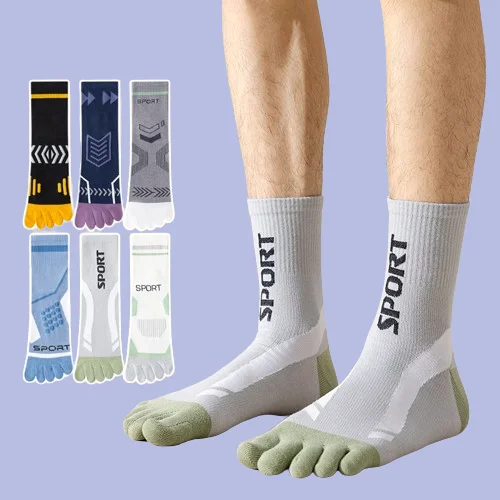 5/10 Pairs High Quality Men's Five Fingers Sports Socks Fashion Breathable Sweat-Absorbing Mid Tube Socks Split Toe Sports Socks