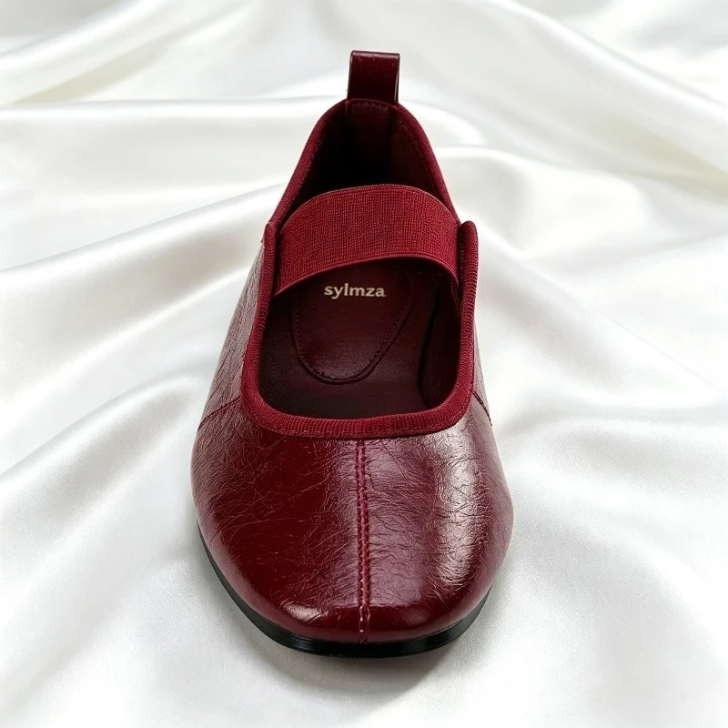 Fotografia 4: Moda couro macio ballet flats feminino dedo do pé redondo conforto casual sapatos planos femininos mules conciso marca mary jane sapatos para mulher