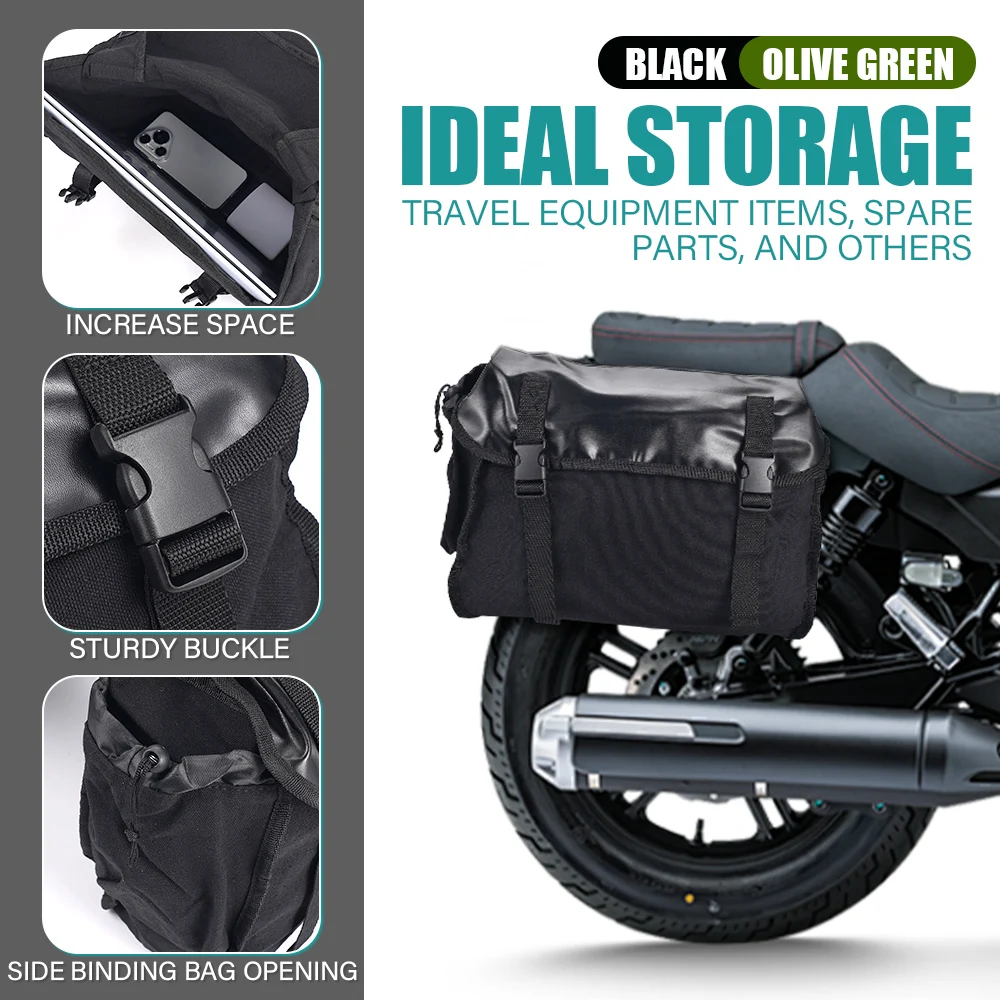 Motorcycle Saddlebag Double Sided Expandable Canvas Hanging Bag Wear Resistant Bicycle Outdoor Travel Storage Accessories