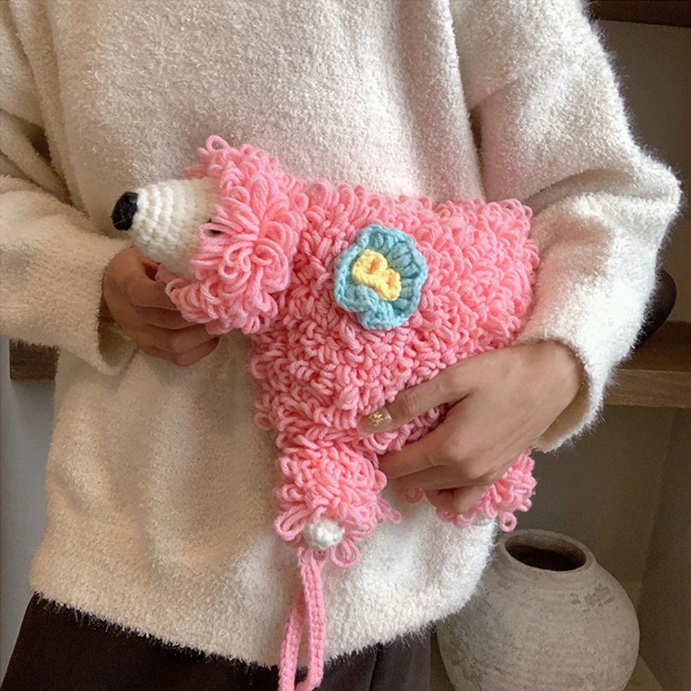 لطيف الكلب تصميم حقيبة كتف اليدوية جرو حقائب منسوجة للنساء مضحك المحافظ للفتيات حقائب اليد الكروشيه الحياكة المرأة حقيبة جديدة #3