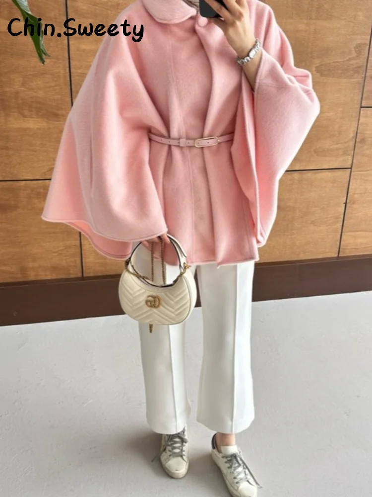 

Элегантная женская куртка из искусственного меха с поясом, свободная однотонная куртка с лацканами и рукавами «летучая мышь», пальто на одной пуговице, осень-зима 2022, женская шикарная верхняя одежда