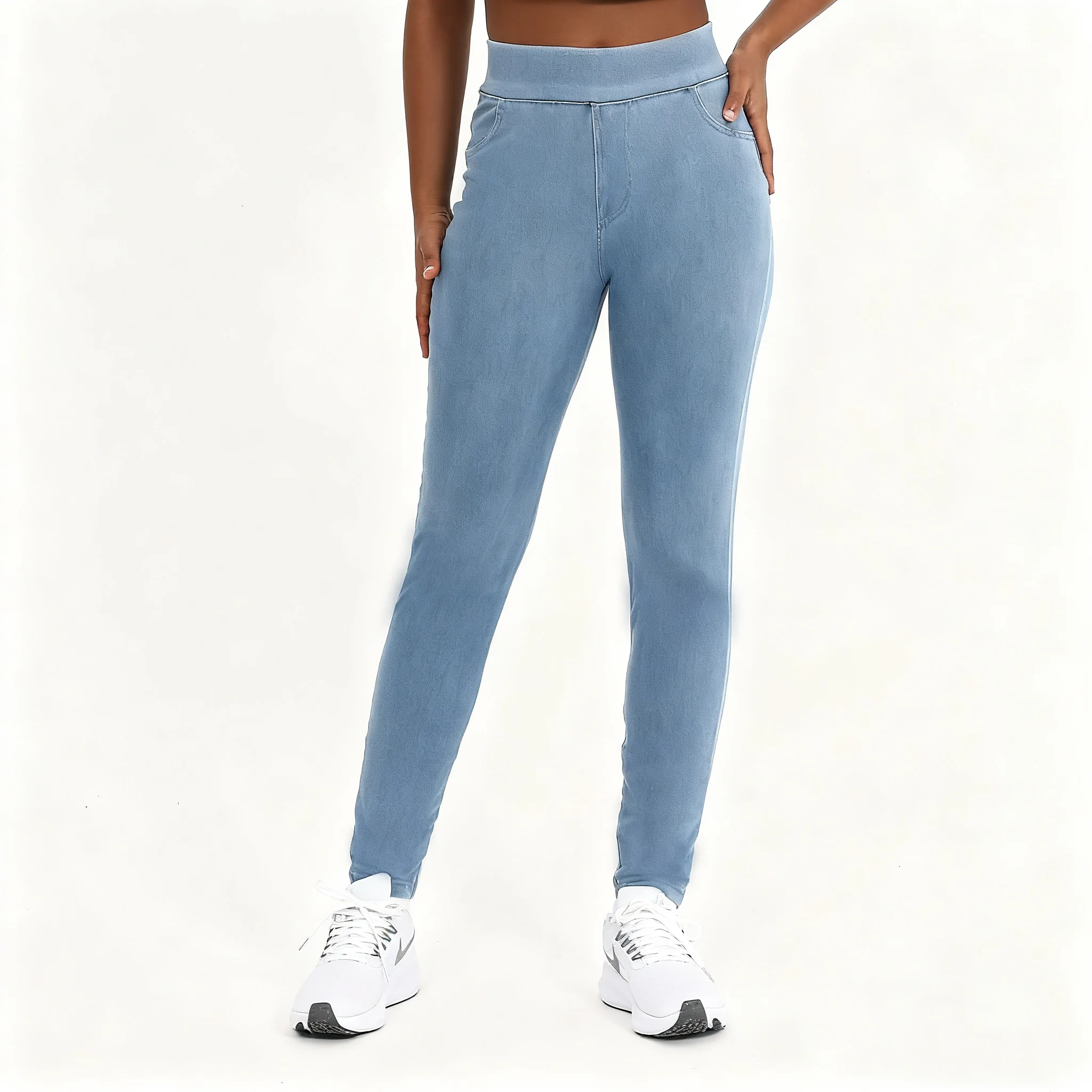 

Women High Waisted Denim Yoga Legging Dual Pocket High Elastic Skinny Nine Point Fitness Pants compression pants Female legging