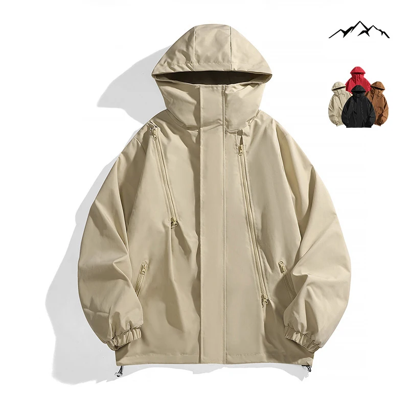 Wasserdichte Jacke Herren Outdoor Softshell Reißverschluss Kapuzenjacke Windjacke Wandern Camping Mäntel Leichte Frühlings-Herbstmäntel