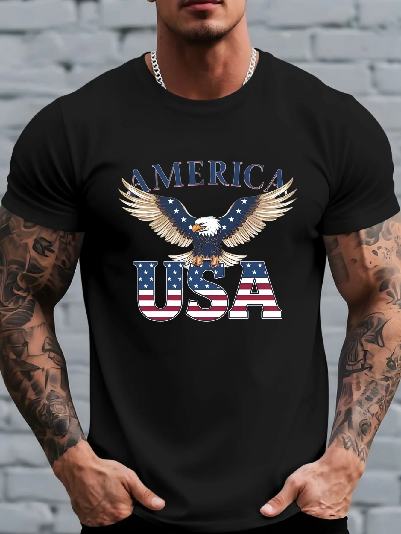 American Flag Print Men's T-shirts USA Graphic Print Short Sleeve T-shirt Quick Drying Gym Sports Tops Breathable Muscle T Shirt