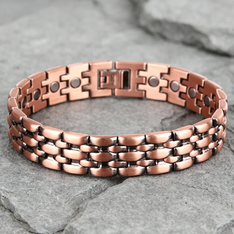 Luxury Pure Copper Bio Magnetic Bracelet for Men, Health Energy Anti Fatigue Bangle, Anti Radiation Healing Jewelry Gift