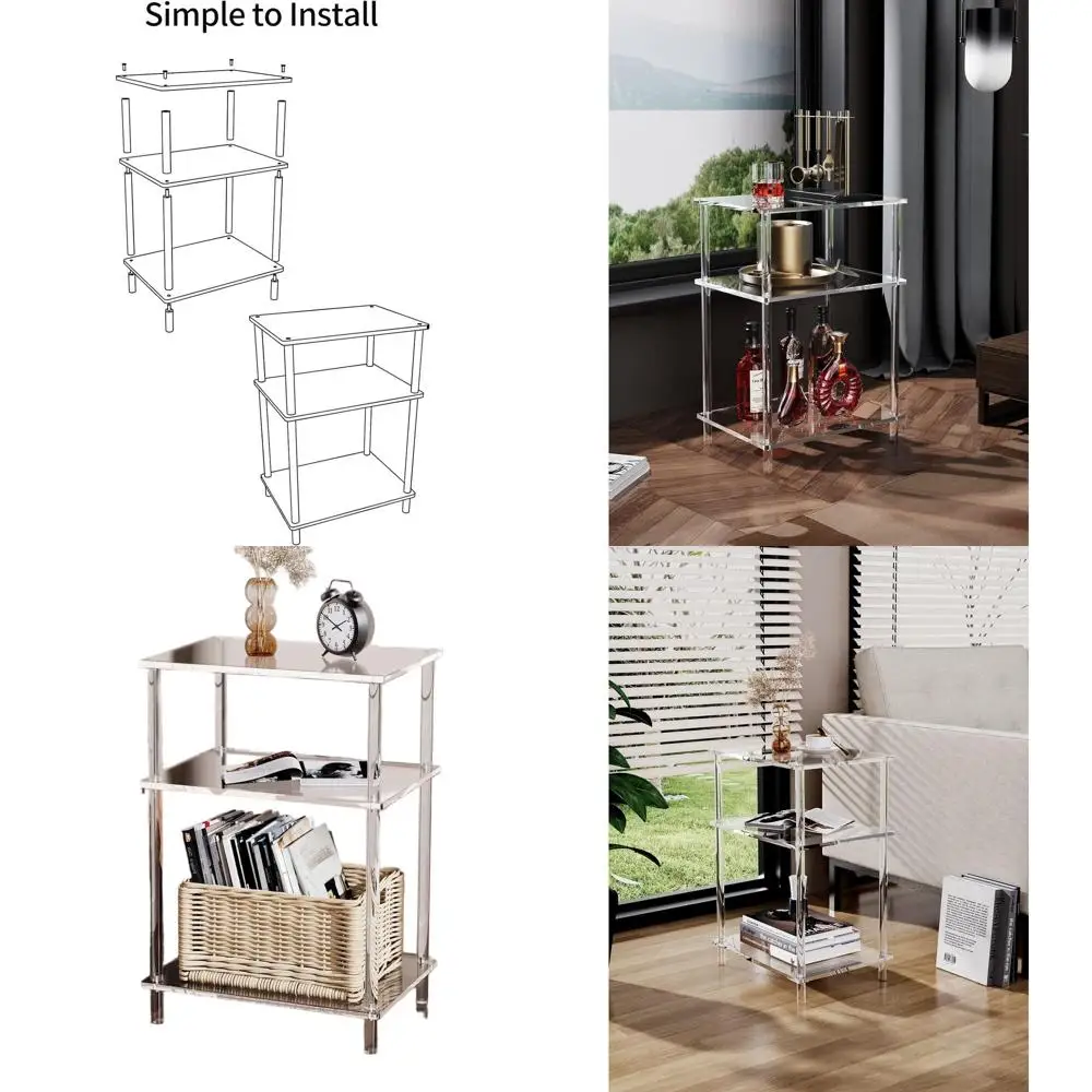 

Clear Acrylic 3-Tier Side Table - Modern Multipurpose End Table for Living Room, Office, and Bedroom