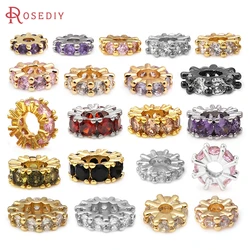 18K Gold Color Brass Zircon Large Hole Wheel Spacer Beads Bracelets High Quality Jewelry Accessories Making Necklace Earrings