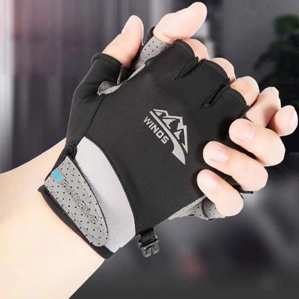 

1 Pair Breathable Cycling Gloves Anti-slip Contrast Color Fitness Gloves Silicone Anti-UV Half-finger Mittens Weightlifting