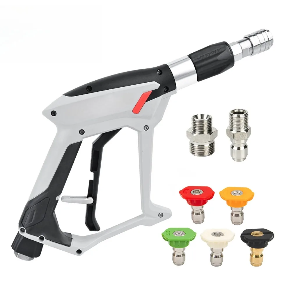 High Pressure Washer Hot Water Spray Gun Stainless Steel Quick Connect Short Wash Gun for Self‑Service Car Detailing Cleaning