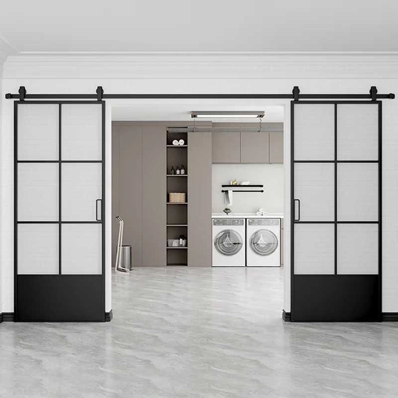 Retro sliding door aluminum partition retro  glass door sliding  bathroom balcony living room