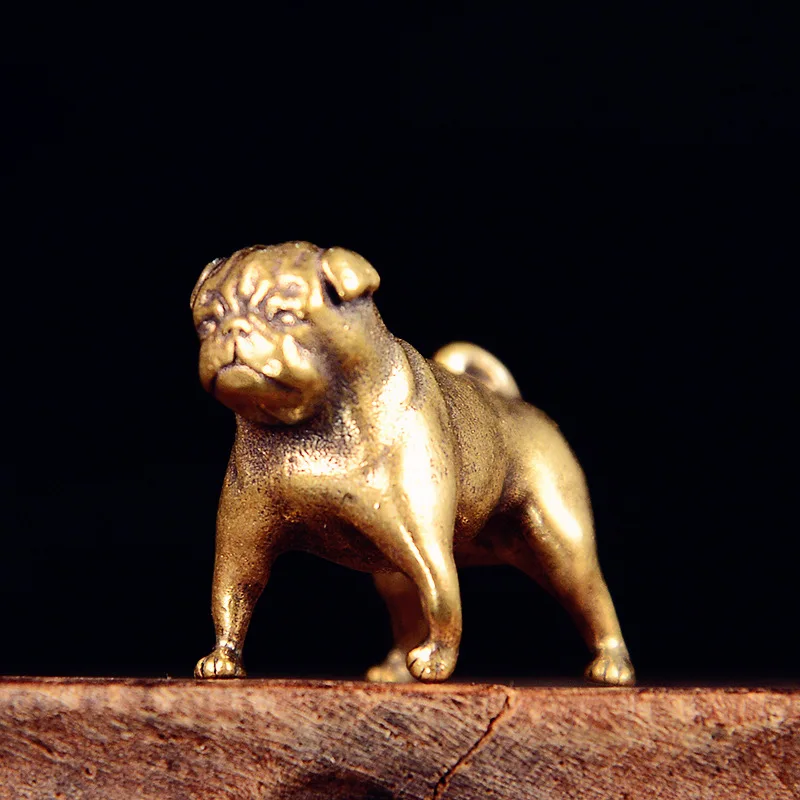 

Prosperous Wealth French Bulldog Ornament Desktop Small Figurine Antique Brass Handle Craft Home Decor