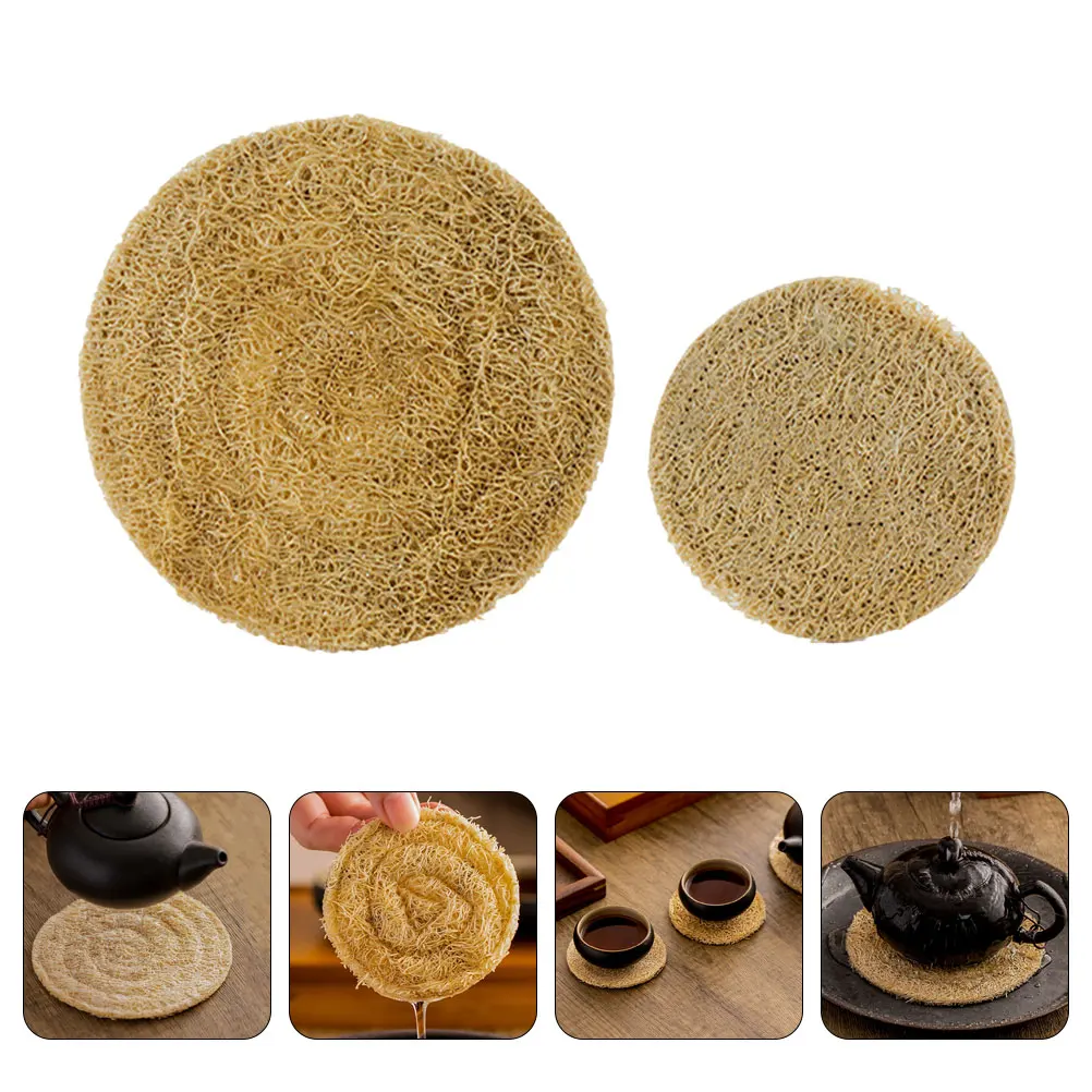 

2pcs Loofah Cup Pads Heat Resistant Reusable Drink Coasters Non Slip Kitchen Countertop Cushions Table Coasters For Home Office