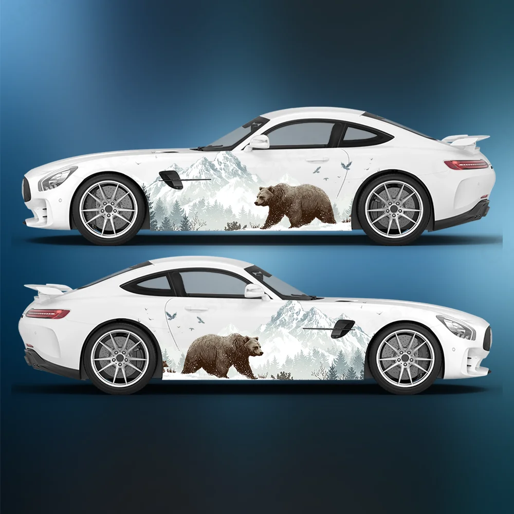 

Виниловые наклейки для автомобиля Snowy Mountain с бурим медведем, самоклеящаяся наклейка из ПВХ, подходит для грузовиков, внедорожников, украшения, автоаксессуары