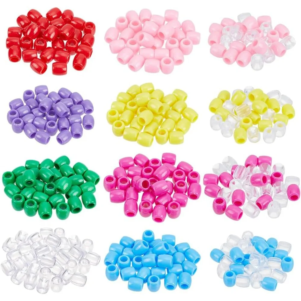 360 Pcs 12 Colors Large Hole Pony Beads, 12x11mm Pony Beads, 6.2mm Hole Colorful Hair Beads with Hair Beader for Hair Braiding