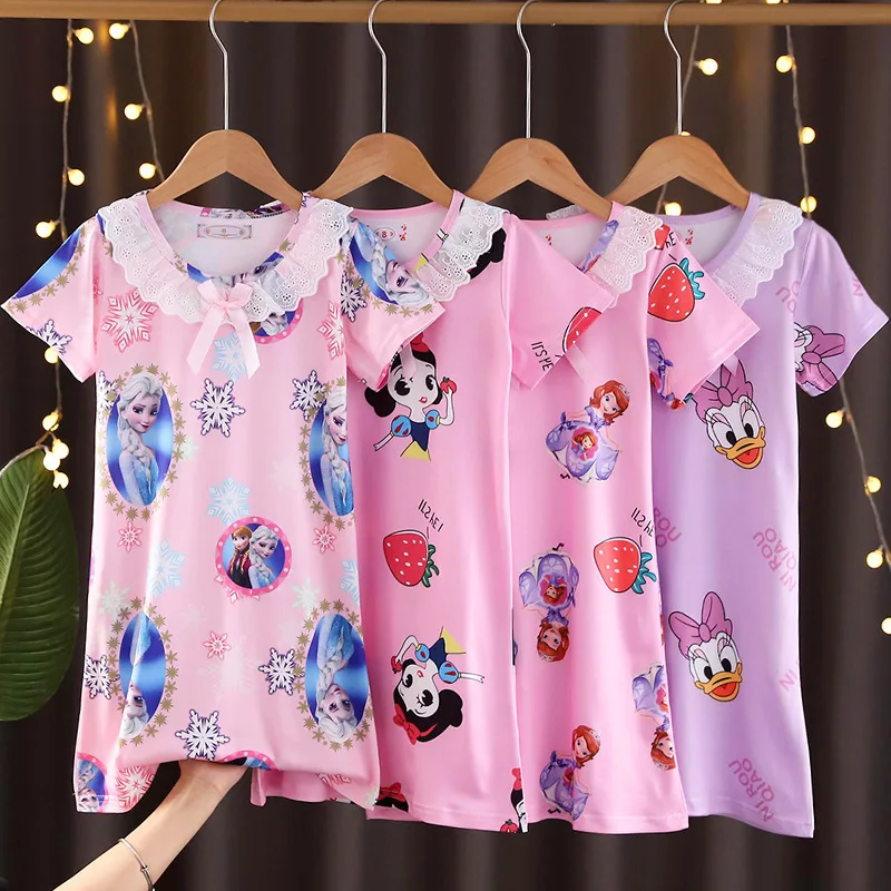 Kids Pajamas Dress Frozen Elsa Princess Nightgown Cartoon Minnie Mouse Mermaid Unicorn StellaLou Dress Girls Sleepwear 100-155cm